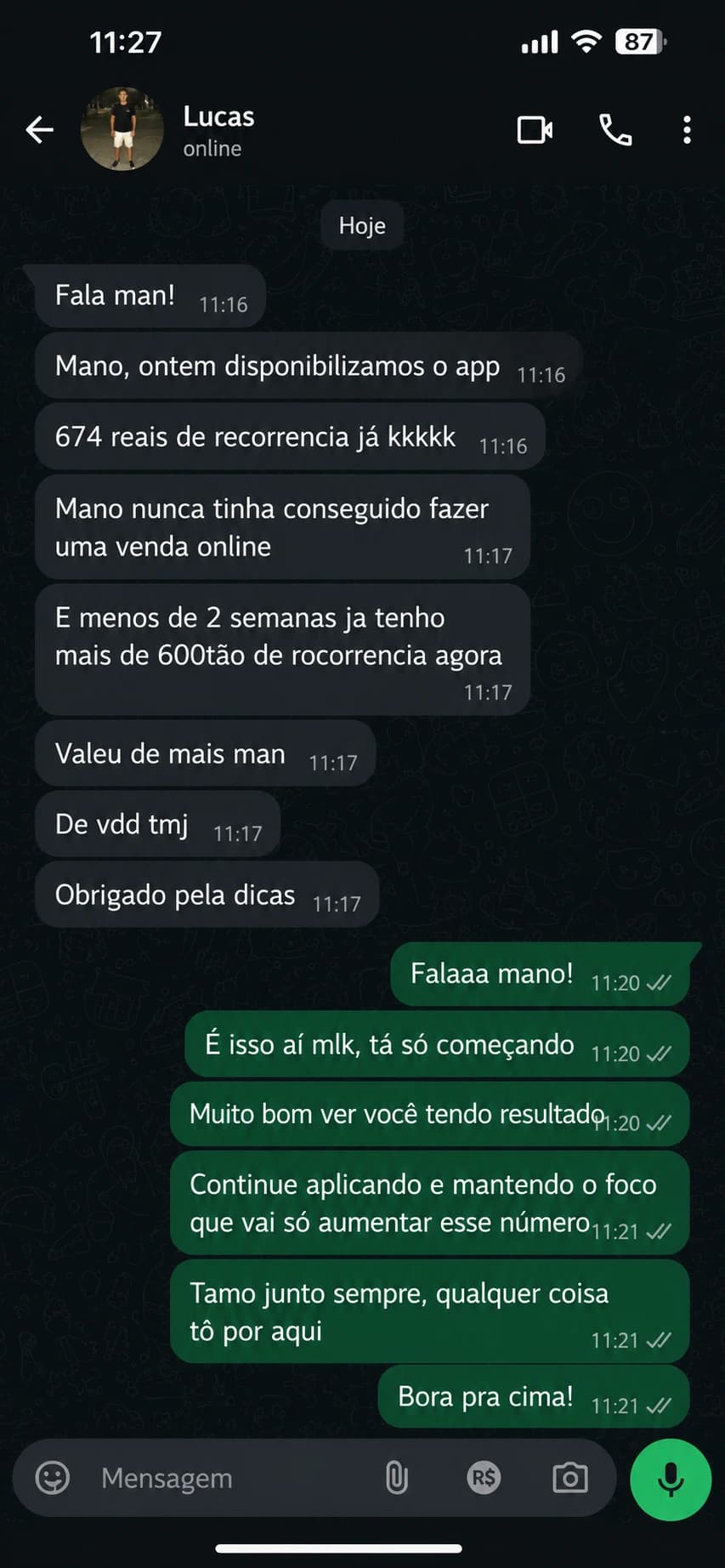 Depoimento de aluno — reforço social 1