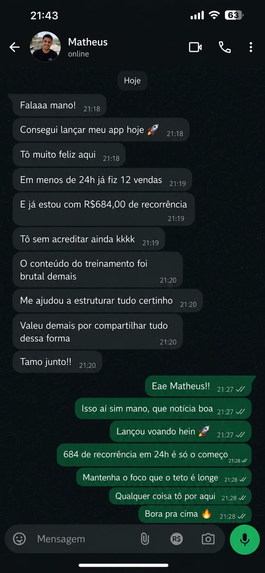 Depoimento de aluno — reforço social 3