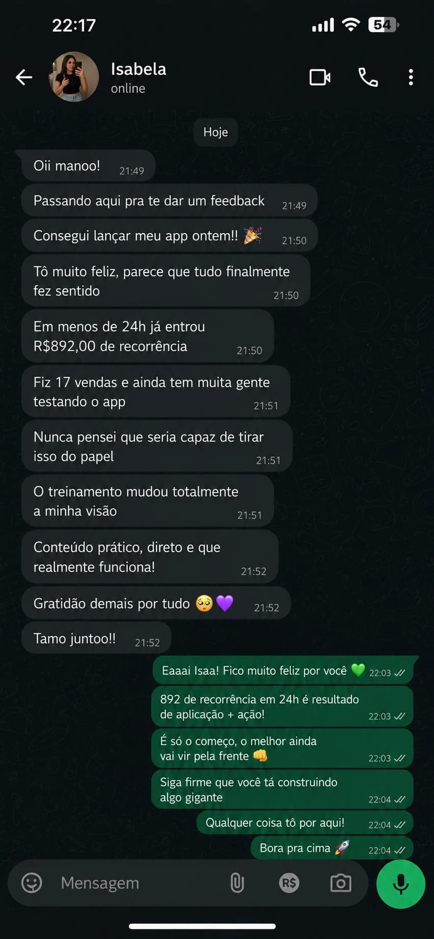 Depoimento de aluno — reforço social 4